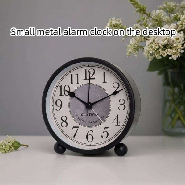 1pc 4 inch retro metal alarm simple atmosphere of home decoration table clock, quiet quartz movement sweep seconds 26L0418