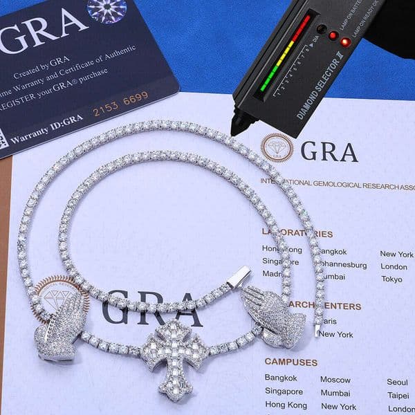 Jewelry Hip Hop S925 Silver Moissanite Cross Praying Hands Tennis Chain Custom Men's Vintage Necklace