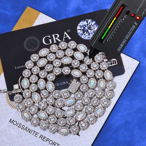 Jewelry Hip Hop s925 silver moissanite necklace accessories for women opal round bead ice sugar chain jewelry customization