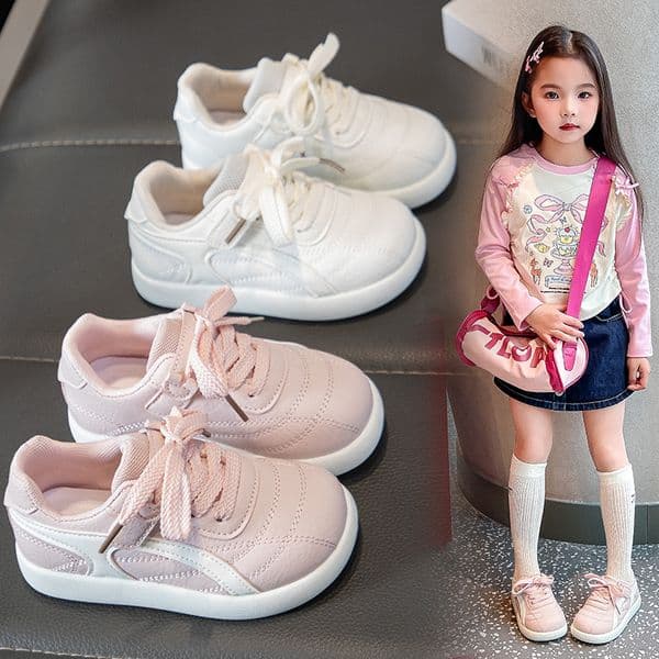 Childrens sports shoes with soft leather sole fashionable girls casual shoes classic dad shoesJ260521