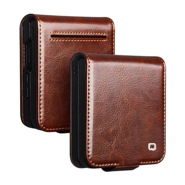 Qialino Genuine Leather Phone Case For Samsung Galaxy Flip 7 6 5 Flip7 Flip6 Business Style Fashion Luxury With Card Slots Cover ddmythur