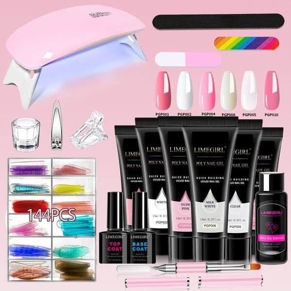3/6 Colors Nail Extension Gel Tool Set with Mouse Lamp, Base/Top Coat, Brush Cleaner and Colored Nail Tips