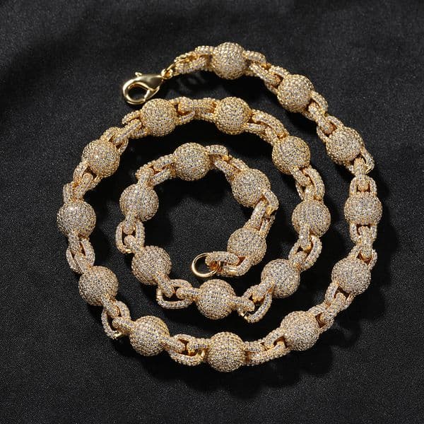 New European and American style necklace - fashionable hip-hop 10mm copper-set diamond round bead chain - suitable for both men and women