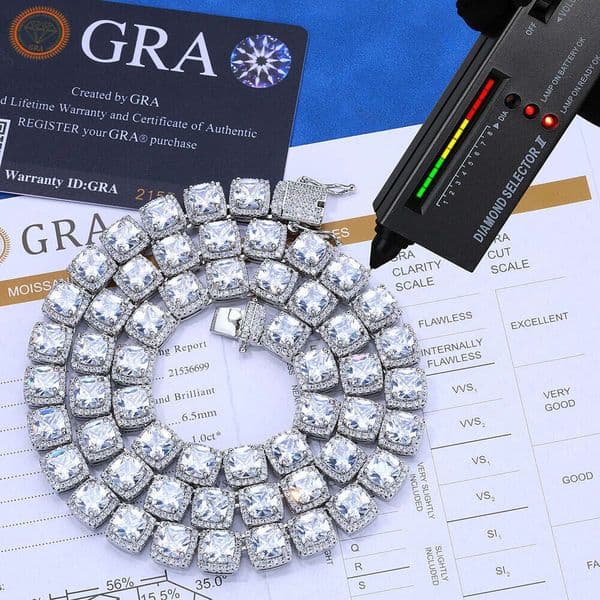 Jewelry jewelry 10mm sugar cube chain s925 silver Hip Hop light luxury square moissanite men's necklace