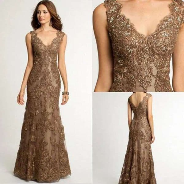 Beaded Lace Appliques Mermaid Custom Made V Neck Zipper Back Floor Length Mother of the Bride Dresses