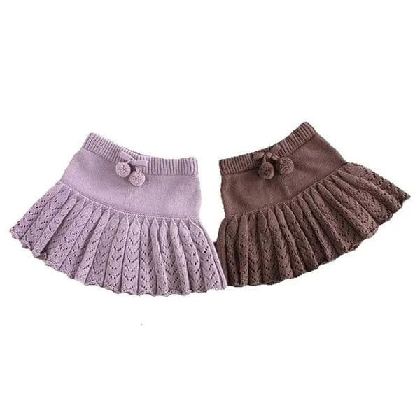Spring Autumn Kids Short Skirt Girls Cute Solid Color Knitted Pleated Skirt Children Hollow Out Knitted Shorts 260409BJ