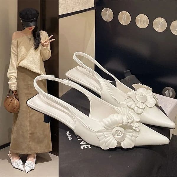 Summer Fashion High Heels Flower Sexy Pointed Ladies Casual Outdoor Shoes Sweet White Sandals 260324BJ