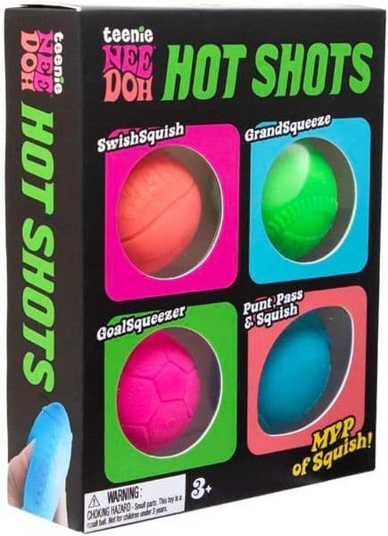 Schylling NeeDoh Hot Shot Teenie Needoh 4 Pack - Sensory Squeeze Toy - 1.5" in Diameter Colors May Vary