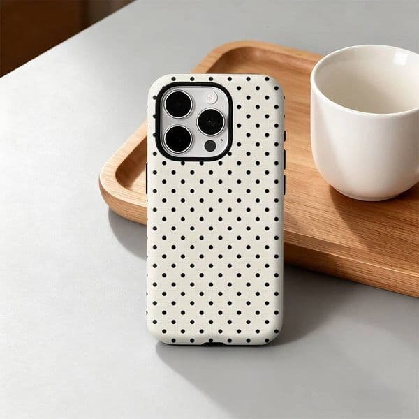 Classic Black Polka Dots Cream Phone Case for iPhone 17 16 15 14 13 12 11 X XS 8 Air Pro Max Plus Luxury Double-layer Back Cover ddmythur