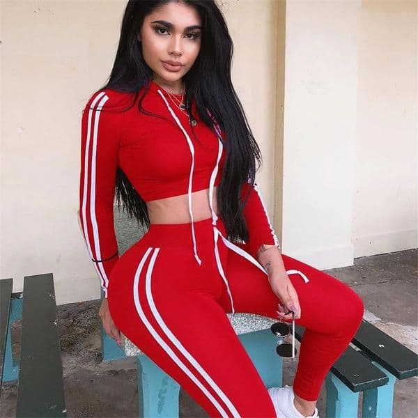Fitness Casual 2 Piece Set Tracksuit Women Side Striped Hoodies Cropped Tops and Pants Jogger Two Piece Outfits Chandal Mujer 251215BJ