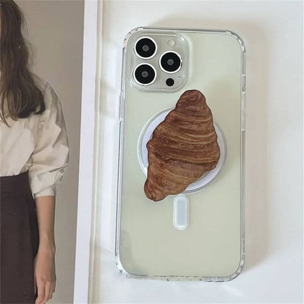 Korean Funny Croissant Magsafe Magnetic Phone Griptok Grip Tok Stand for IPhone Foldable Wireless Charging Case Holder Ring ddmythur