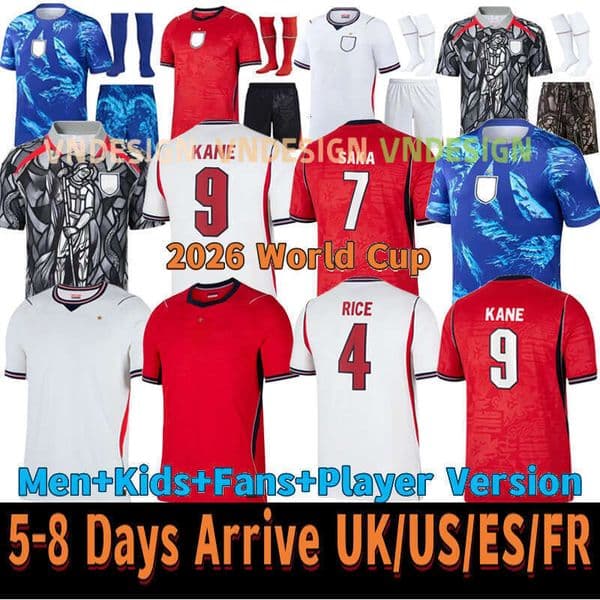 england world cup 2026 Soccer Jerseys tops shirt BELLINGHAM kits BECKHAM KANE SAKA RICE FODEN National Team Kids Kit maillot de footballPlayer Fan and Kids Sets