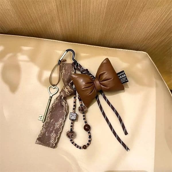 Modern Leather Bow Keychain Bag Decors Coffee Colored Fashion Bag Pendant Charm Ornament Women Hanging Accessory 251215BJ