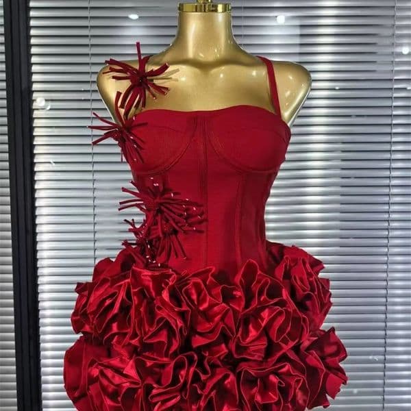 Red Black Women Sexy Halter Full Florals 2 Pieces Bodycon Mini Bandage Dress Celebrate Nightclub Party Birthday Outfit 251121BJ