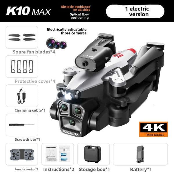 K10max Drone Obstacle Avoidance Remote Control Aircraft Optical Flow Hovering Three-Lens HD Aerial Photography Quadcopter Kuhangxin 2026M8