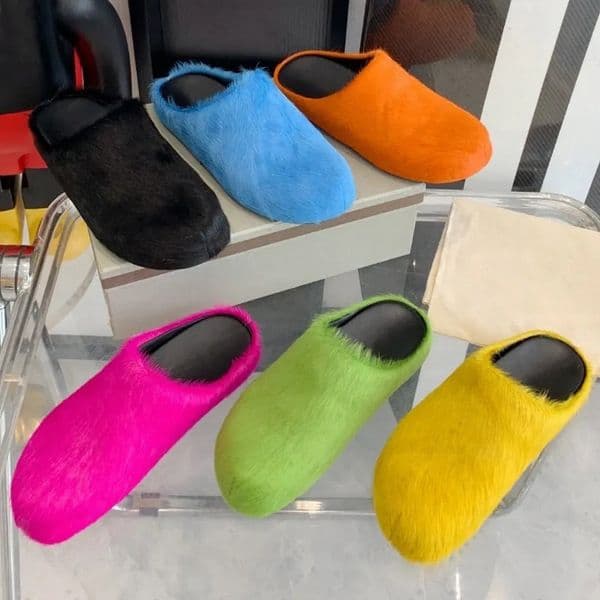 furry slides Fur Slides sandal pink sandals Sandals Calfskin Fur Slide Long Calf Hair Leather Slipper Loafers Men Women Black White Orange Blue Green Red Furry 35-46