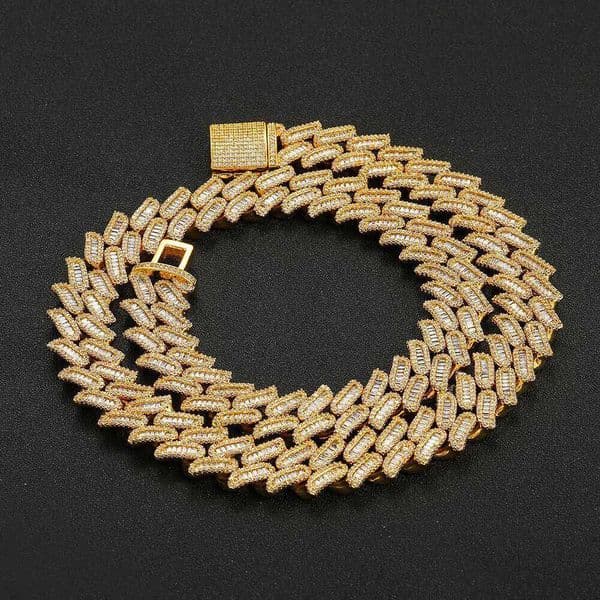 Jewelry 15mm mixed inlay T-shaped Moissanite thorn chain Cuban necklace real gold plated Hip Hop men's necklace