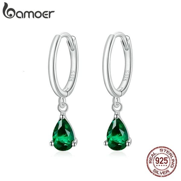 Silver ISHWAR Green Water Drop Earrings 925 Sterling Silver 4 Colors Drop Shape Earring for Women Statement Jewelry 260409