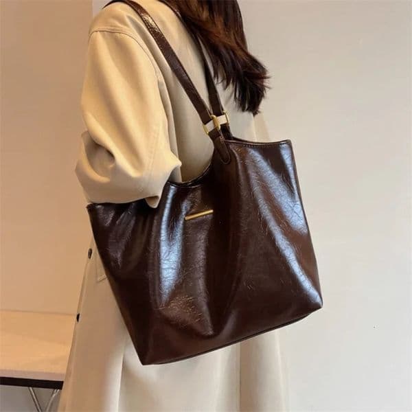 Big Shoulder Bags for Women Large Capacity Tote Bag Winter Vintage Solid Color Zipper Leather Travel Retro Handbag Purse 251124BJ