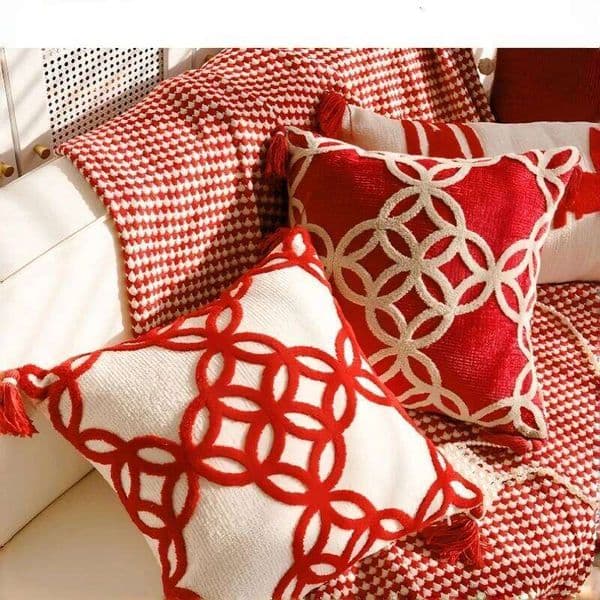 New House Red Pillows For Sofa Decoration Nordic Style Decorative Pillow Case Cover Tassels Throw Pillows With Geometric Lines ecohaven
