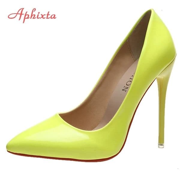 Aphixta Spring Super High 12cm Stiletto Heels Pumps Women Shoes Pointed Toe Florescence Patent Leather Office Thin Heel 260324BJ