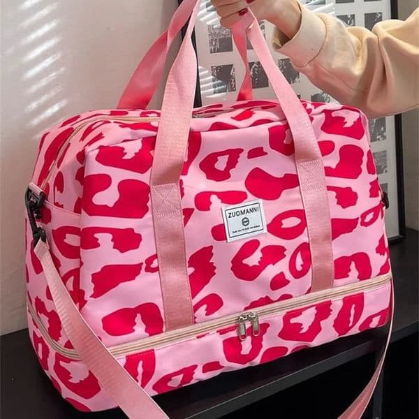 Spacious Durable Womens Carry-On Travel Bag with Animal Print Nylon Large Capacity Sports Gym Bag Weekend Overnight Bag 260317BJ