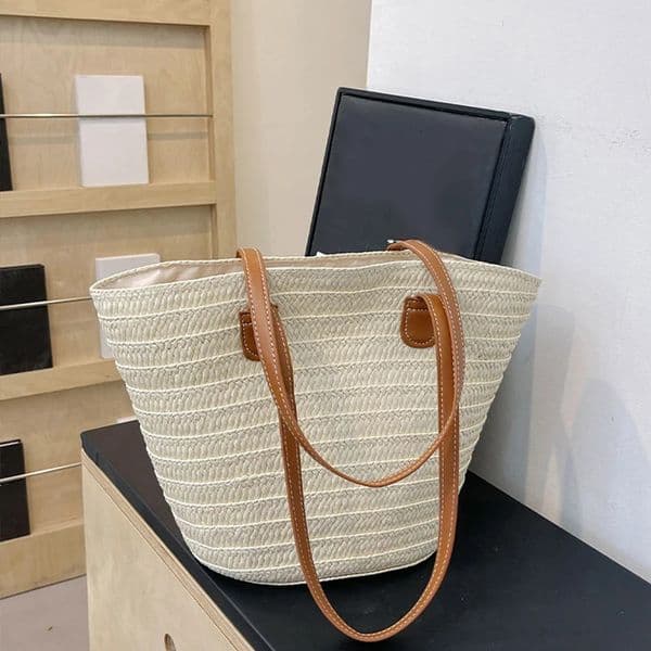 Women Braided Basket Clutches Top-handle Bag Large Straw Portable Shoulder Bag Summer Beach Party Purses Shopper Satchel Female 260414