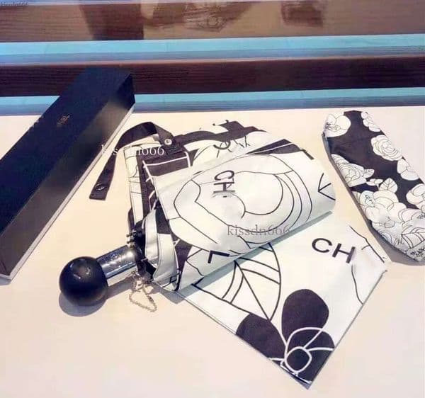 printed black Designer glue snow anti UV sunshade round head fully automatic three fold framed umbrella gift Z260606