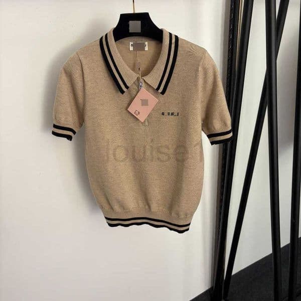 Designer Women's Knits & Tees High Quality New Letter Print Collar Short Sleeve Wool Knit Sweater Top EKWN