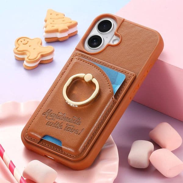Business Leather Wallet Card Holder Case For IPhone 17 Air 16E 15 14Plus 13 12 11 Pro Max Shockproof Finger Ring Bracket Covers ddmythur