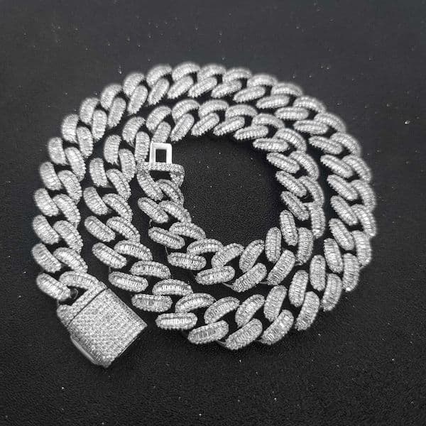 Jewelry Hip Hop 15mm s925 sterling silver necklace with mixed T-cut moissanite high-end men's jewelry customization