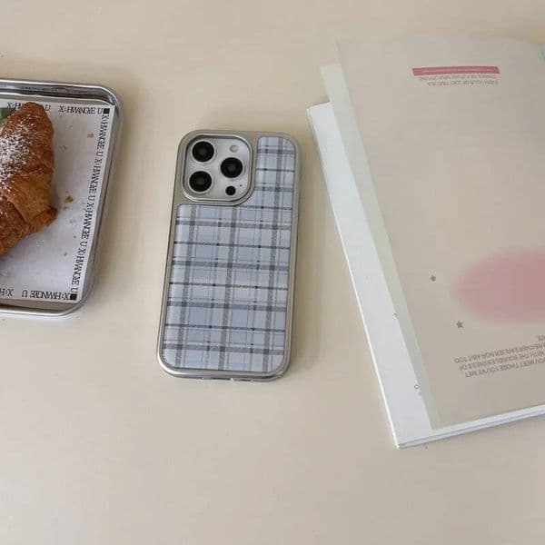 Korean Ins Epoxy Blue Plaid Pattern Anti-fall Creative Cute Phone Case For Samsung S 23 24 25 26 FE ULTRA EDGE PLUS Y2K Cover ddmythur