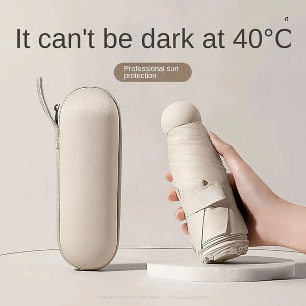 Capsule Umbrella Portable Mini Sunshade Sunscreen Rain Black Rubber Alloy Handle Foldable Sun Dual Use 260312BJ