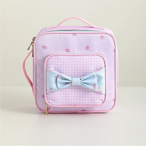 Insulated Lunch Bag Floral Canvas Polka Dot Pink Plaid Blue Bow Portable With Handle Zipper Tote Bag 251219BJ