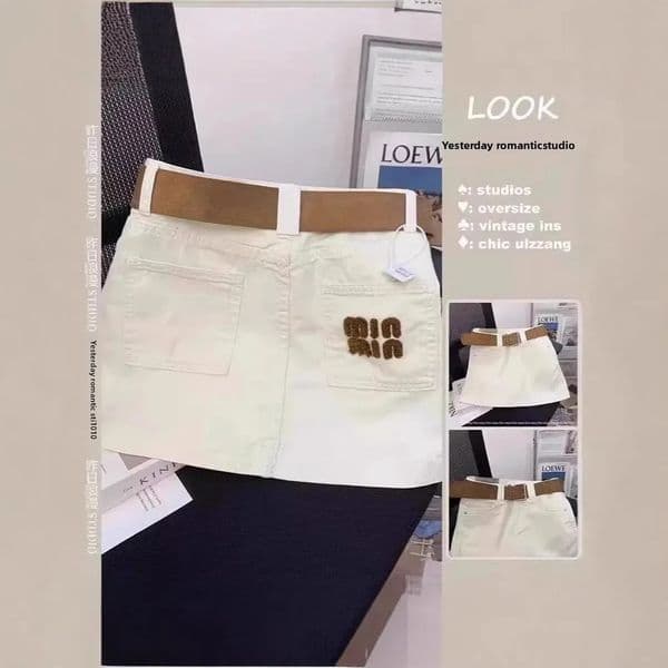 Embroidered Letter High Waist Slimming Denim Mini Skirt Womens Summer Trendy Short Skirts Cotton A Line with Pockets 260407