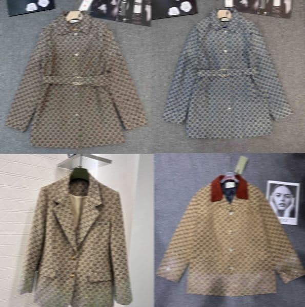 Fashionable elegant letter jacquard blazer, full jacquard lapel belt trench coatGG