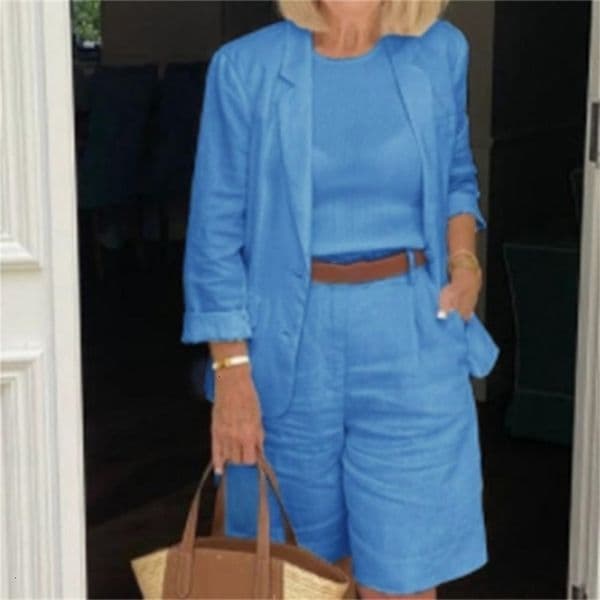 Linen Temperament Shorts Women s Suit 2 Piece Set Elastic Waist Thin Female Shorts 251204BJ