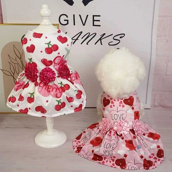 Pet Dress Dog Clothes Summer Rose Dress Cherry Top Teddy Pomeranian Cute Clothing Dog Clothes for Small Dogs Puppy c260148