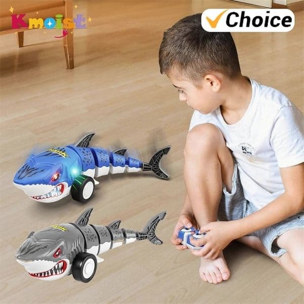 24G RC Shark Remote Control Animals Kids Toy High-Speed Stunt Car 2WD 4CH with Light Toys for Boys Birthday Childrens Day Gift 260408BJ