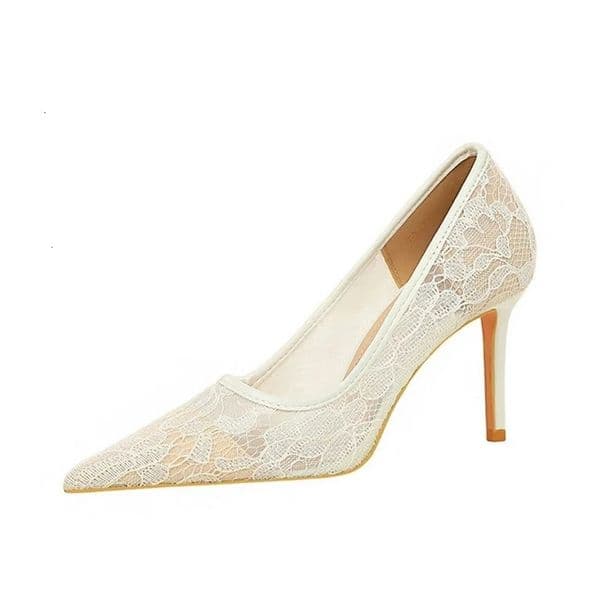 34-43 Womens Elegant Lace Mesh High Heels Pointed Toe Pumps Thin Heels Office Party Wedding Dress Shoes 260324BJ