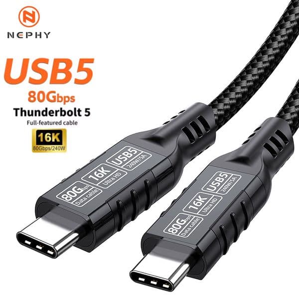 102 USB5 Thunderbolt 5/4 80Gbps USB-C 8K Video PD240W Fast Charger Suitable for iPhone 16 Macbook Hard Disk Data Cable