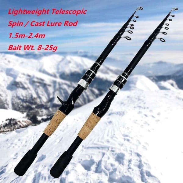 Casting Spinning Telescopic Lure Fishing Rod 1.5M - 2.4M Carbon Fiber Pole Wooden Handle for Trout Bass Jigging Bait Test 8-25g