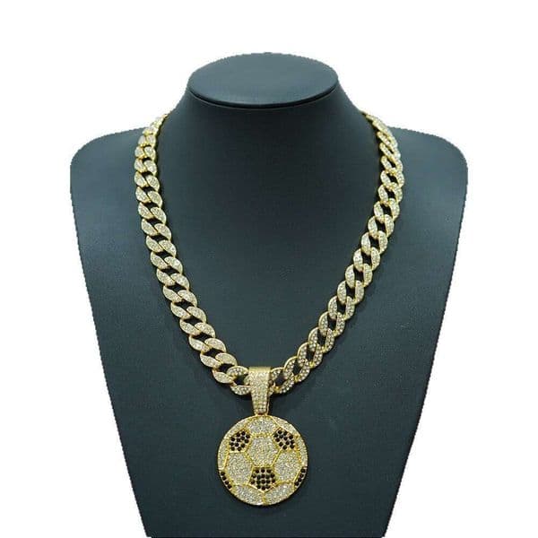 Hot-Selling World Cup Full Diamond Football Alloy Pendant Men's Cuban Chain Chunjinqiuli