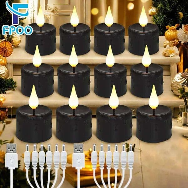 Rechargeable Flameless LED Warm for Home Decor Wedding Holiday Night Lights Halloween Black Candle Light