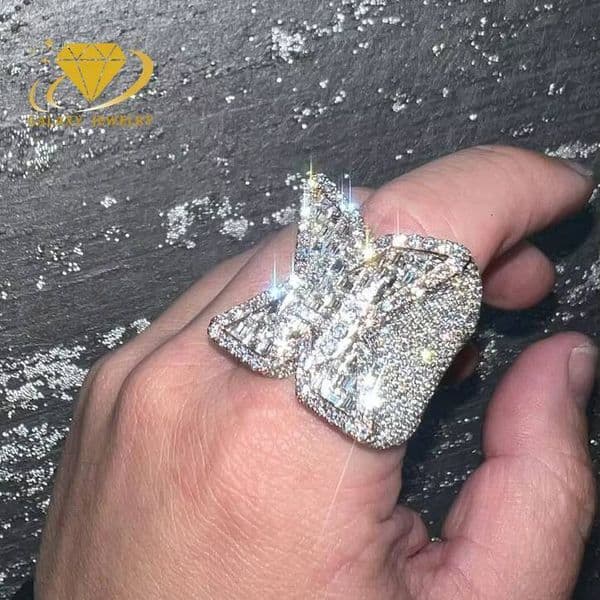 Custom Hip Hop Ring Vvs Moissanite Iced Out Baguette Cut Diamond Letter X Silver 925 Letter Initial Ring for Men Women