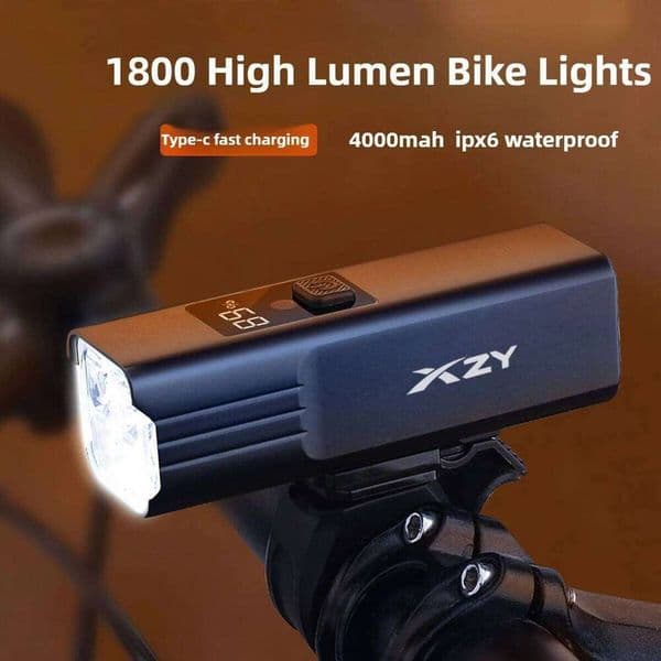 1800 Lumens Headlight - 4 LED Ultra-Bright for Night Riding IPX6 Waterproof Type-C Rechargeable Light Bike Accessories