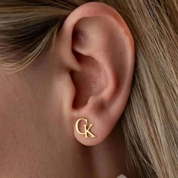 Custom Tiny Letters Names Stud Earrings For Women Gold Color Stainless Steel Double Initials Earring Birthday Christmas Jewelry 260414