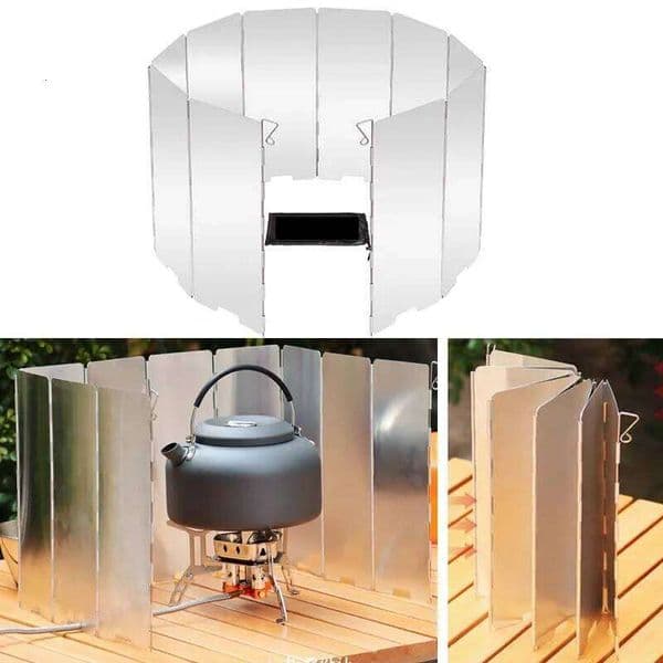 Folding Outdoor Windscreen 10 Plates Aluminum Camping Stove Lightweight Butane Burner Windshield with Bag