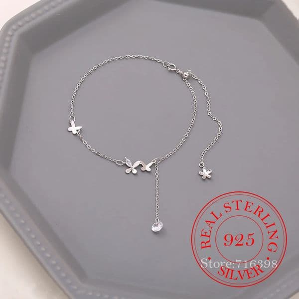 Real Money Korean 925 Sterling Silver Simple Butterfly Anklet For Women Girls Homme Wedding Party Jewelry Gift 260409
