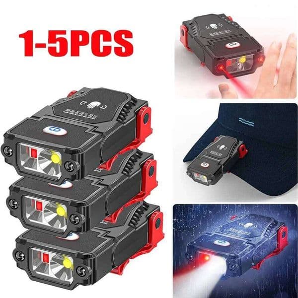 LED Sensor USB Rechargeable Hat Clip Cap Super Bright Fishing Headlamp Adjustable Angle for Camping Work Light